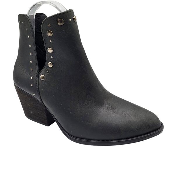 Musse & Cloud Aster Black Studded Leather Bootie 2.5" Stacked Heel Size 7 - Picture 1 of 11